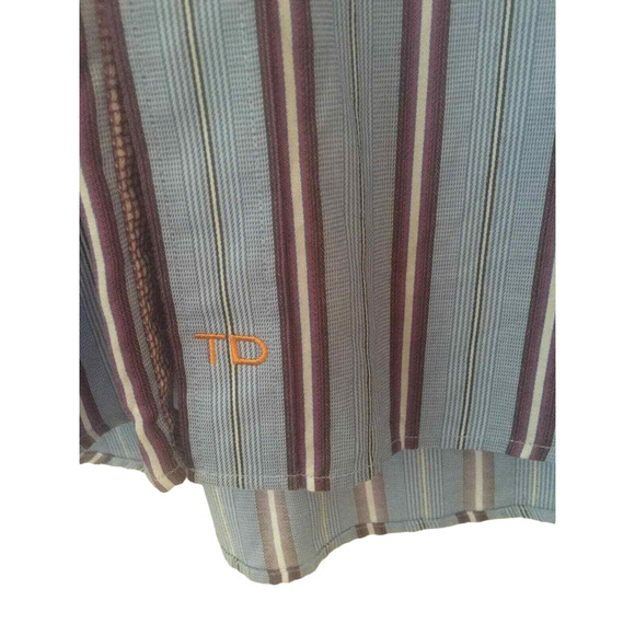 Thomas Dean Men’s Blue Striped Reverse Cuff Button-Down Shirt - Size Large - Picture 5 of 6